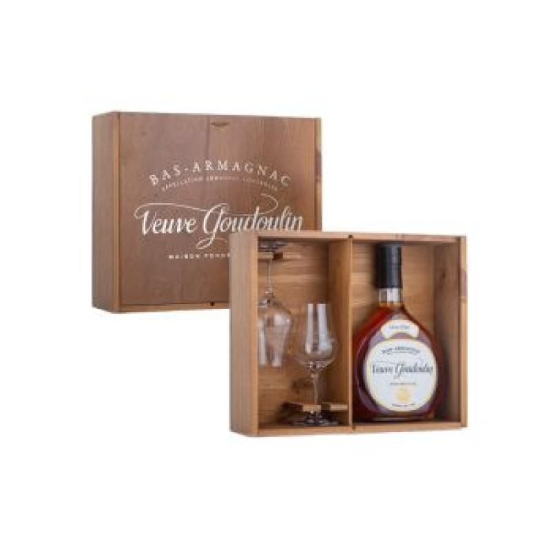 COFFRET BAS ARMAGNAC 8 ANS 2 VERRES VEUVE GOUDOULIN VSOP 40% 70CL